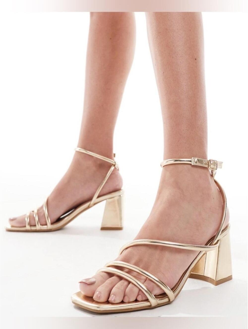ASOS Metallic Gold Strappy Block Heel Sandals